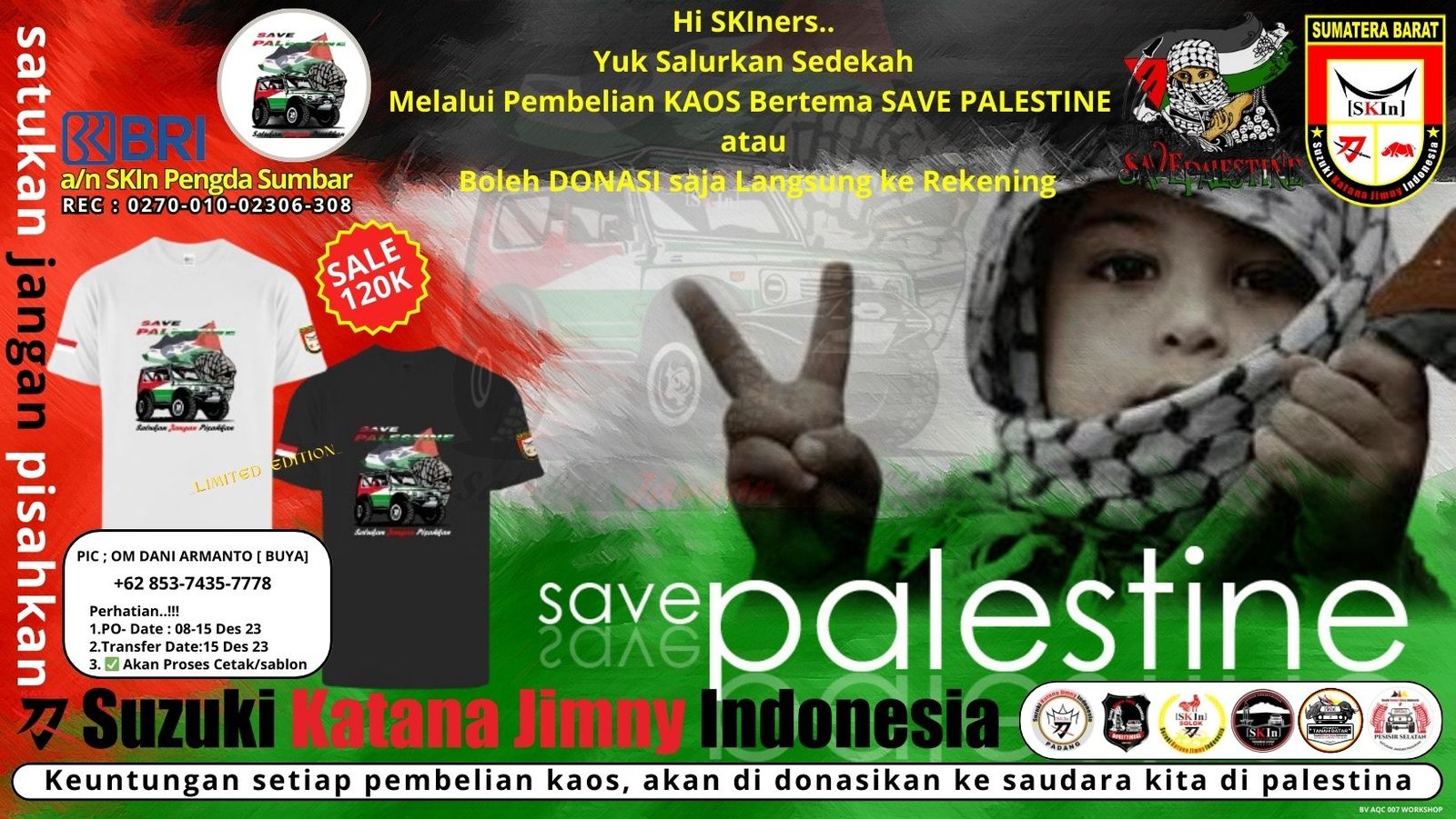 DONASI KEMANUSIAN KAOS  bertema SAVE PALESTINA